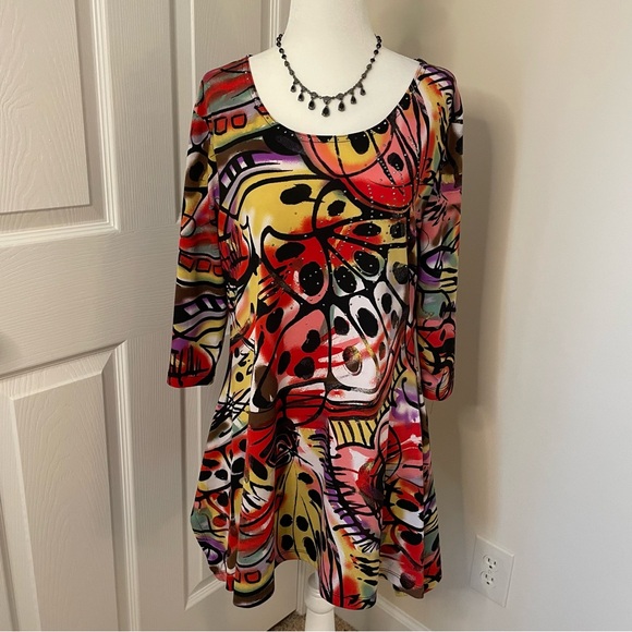 Multiples Tops - Multiples Gorgeous Multicolored Stretch Tunic w/ A Little Bling Women’s Size S